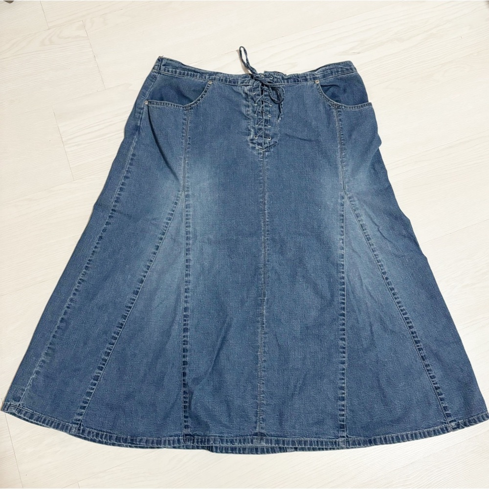 Vintage Gloria Vanderbilt Denim Skirt Size 16 Lace‎ Front Cotton Western Prairie